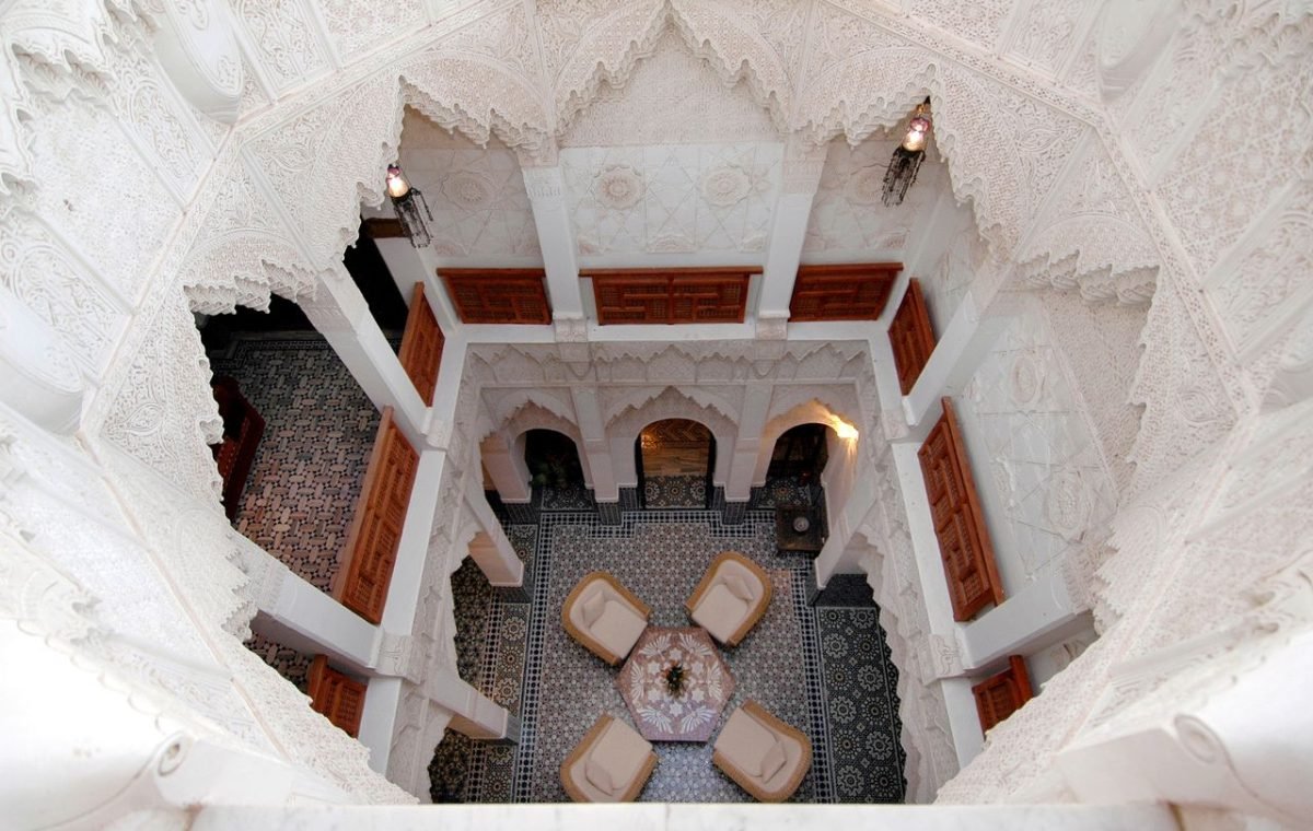 Riad courtyard in Marrakech seen from above