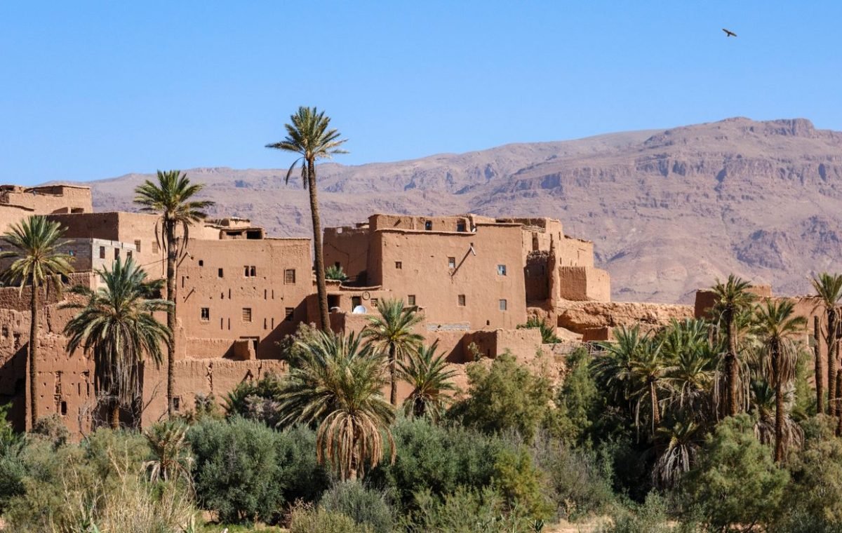Berber village with palm trees in the Atlas Mountains, on a Sefrou and Bhalil day trip
