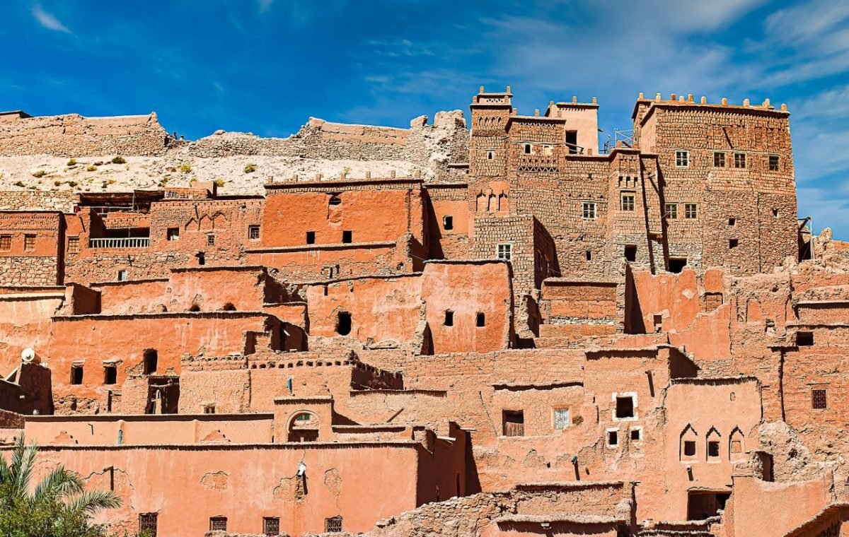 Earthen kasbahs of Ait Ben Haddou on the hillside, between Marrakech and Casablanca
