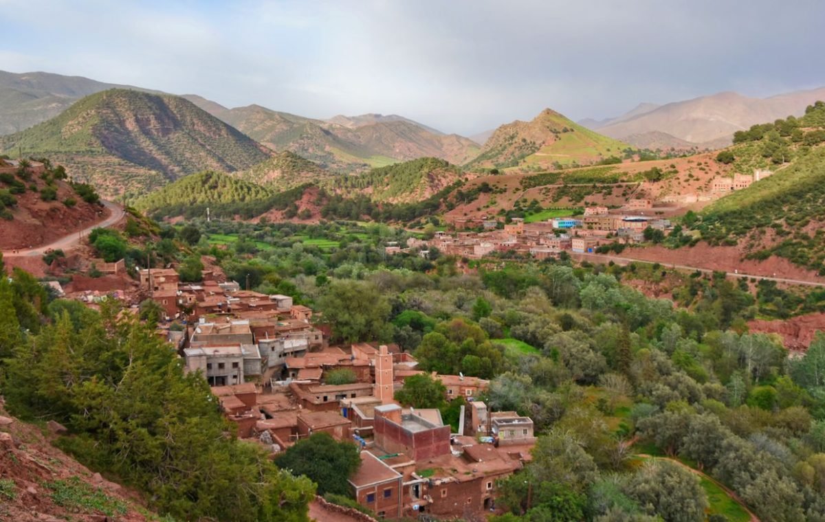 Ait Barka village among green valleys and mountains, on the road from Marrakech to Fes
